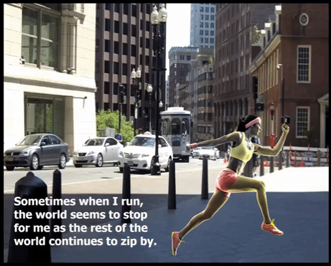 Running Gif #1: Sometimes when I run, the world seems to stop for me as the rest of the world continues to zip by. I love running!